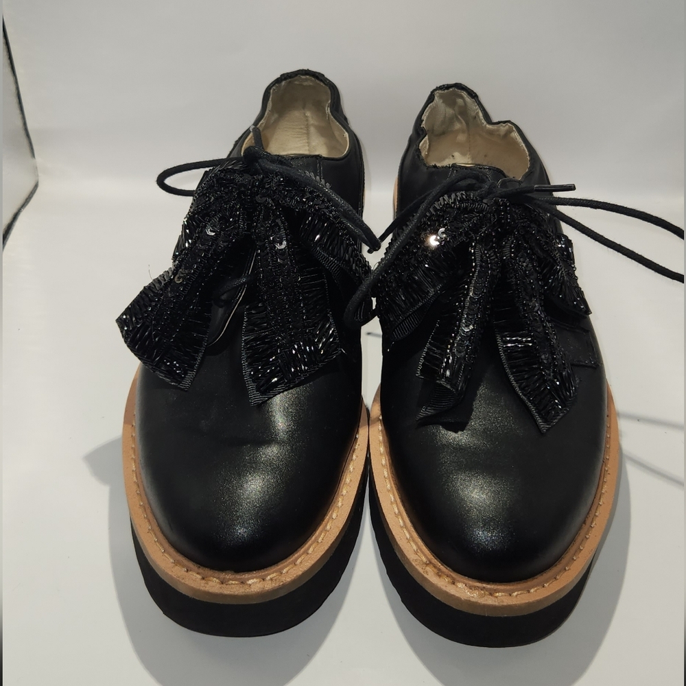 Zara Black Loafers Bedazzled Bow Womens Size 39